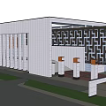 Modern Museum Building With White Facade Geometric Pattern And Entrance Columns 3d model