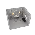 Elegant Modern Bathroom Vanity Design With Round Mirror Marble Countertop And Silver Shelves