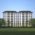 Modern Mid Rise Residential Building With Lawn Trees Balconies And Uniform Windows