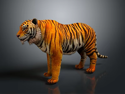 3D Tiger Model With Orange Black Stripes And Gray Background In Standing Pose 3d model