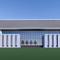 Modern Museum Building Featuring Glass Facade Horizontal Lines White Stone Walls And Lawn Front