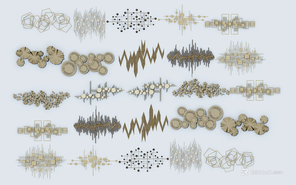 Modern Stylish Wall Decor With Geometric Abstract Patterns And Metallic Accents 3d model