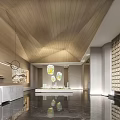 Spacious Modern Sales Office Interior With Building Model Green Grass And Pendant Lights