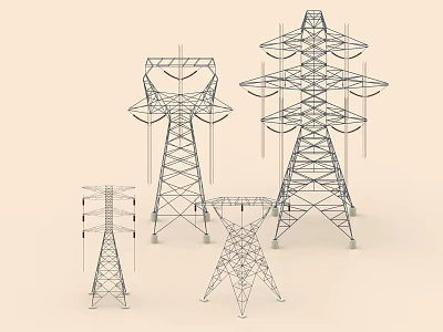 Industrial Power Towers With Various Structural Designs For High Voltage Transmission 3d model