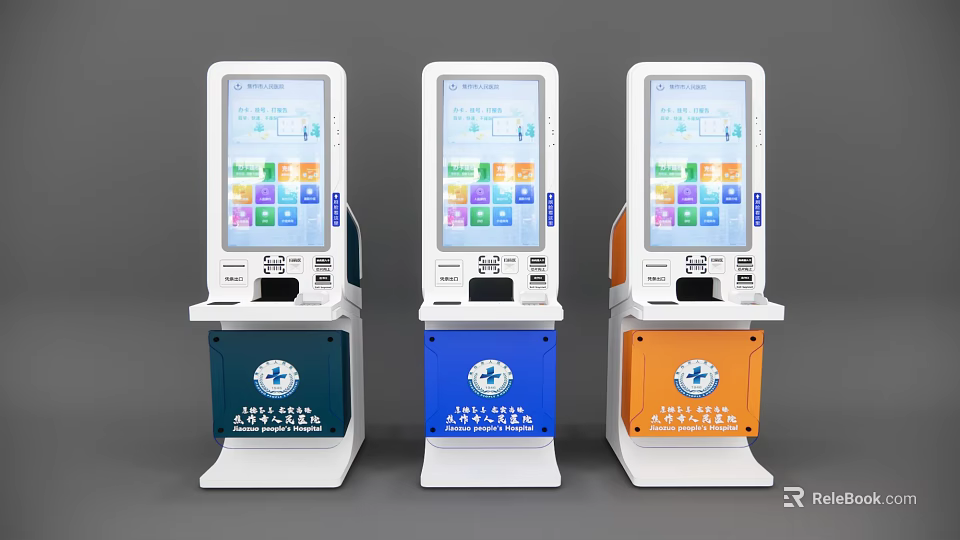 Public Facilities Self Service Kiosks With Green Blue Orange Design For Health Center Services 3d model 