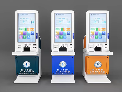 Public Facilities Self Service Kiosks With Green Blue Orange Design For Health Center Services 3d model