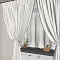 Soft Beige Linen Curtains Framing Window With Flower Vase And Basket On Sill