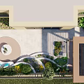 Courtyard Garden Design Featuring Stone Paving Circular Seating And Lush Flower Shrubs