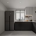 Modern Kitchen Interior With Black White Cabinets Countertop And Appliances Design