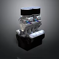 Twin Cylinder Engine Mechanical Model With Silver Body And Colored Wires