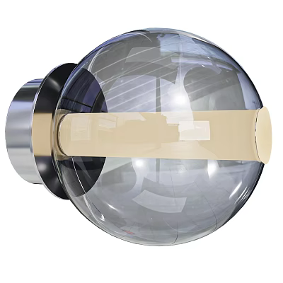 Modern Transparent Glass Spherical Chandelier With Beige Horizontal Bar And Metal Base 3d model