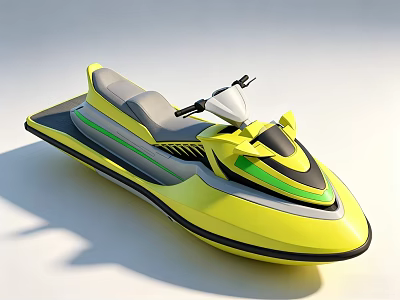 Modern Yellow Yacht With Gray Seats Green Black Stripes And Sleek Design 3d model