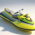 Modern Yellow Yacht With Gray Seats Green Black Stripes And Sleek Design