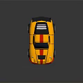 Yellow Sports Car With Red Stripes Black Rear Spoiler And Shiny Surface