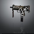 Stylish Submachine Gun With Graffiti Art Design And Black White Brown Color Pattern Details