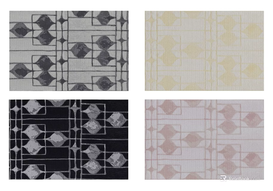 Square Rugs With Various Geometric Patterns In Black White Beige Pink Color Tones 3d model 