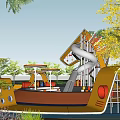 Colorful Outdoor Playground Activity Space With Slides Trees Seating And Play Structures