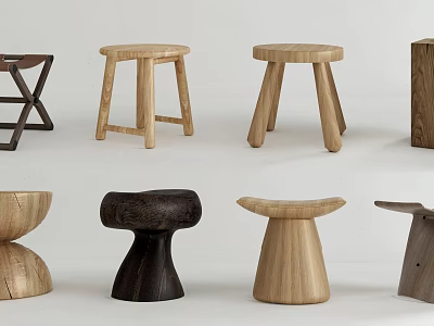 Various Wooden Stools With Different Designs And Unique Shapes For Home Use 3d model