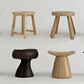 Various Wooden Stools With Different Designs And Unique Shapes For Home Use 3d model