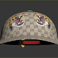 Stylish Beige Classic Pattern Cap With Tiger Graphic And Mesh Side Panels