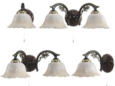 Vintage Classic Wall Lamps With Decorative Metal Frame And White Glass Shades 3d model