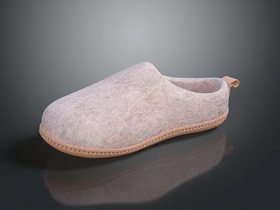 Light Pink Felt Slippers With Comfortable Design And Brown Stitched Sole 3d model