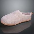 Light Pink Felt Slippers With Comfortable Design And Brown Stitched Sole 3d model