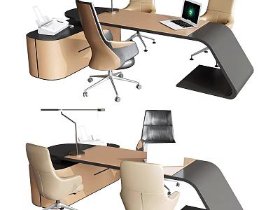 Modern Office Desk Interior With Ergonomic Chair Laptop And Table Lamp 3d model