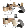 Modern Office Desk Interior With Ergonomic Chair Laptop And Table Lamp