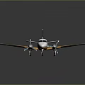 Small White and Yellow Airplane with Twin Propellers Windows Landing Gear on Dark Background