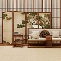 New Chinese-style Lohan Bed Lohan Bed Plus Screen 3d model