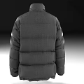 Dark Gray Quilted Puffer Jacket With Stand Collar And Chest Logo 3d model