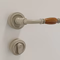 Modern White Door Handle With Wooden Grip End And Round Lock For Home Interior