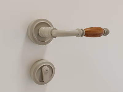 Modern White Door Handle With Wooden Grip End And Round Lock For Home Interior 3d model