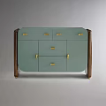 Modern Elegant Sideboard Featuring Green Cabinet Drawers Doors Dark Brown Frame And Golden Handles
