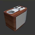Compact Computer Device With Wooden Surface White Body Control Panel Circular Buttons And Rectangular Slot