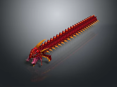 Mythical Fantasy Creature Character With Red Body Yellow Spikes Long Segmented Form 3d model