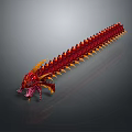Mythical Fantasy Creature Character With Red Body Yellow Spikes Long Segmented Form