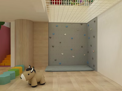 Indoor Climbing Wall Fitness Activity For Children With Soft Mat And Wooden Floor 3d model
