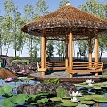 New Chinese-style Landscape Park Thatch Rest Pavilion Water Recreation Corridor Chinese-style Lotus Pond Fake Mountain and Water Combination Chinese-style Garden Bamboo Forest Park 3d model