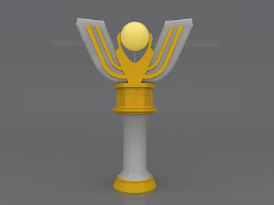 3D Weapon Model With Yellow White Color Top Sphere Symmetrical Side Structures White Pillar Base 3d model