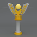 3D Weapon Model With Yellow White Color Top Sphere Symmetrical Side Structures White Pillar Base