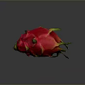 Vibrant Red Dragon Fruit With Fresh Green Leaves On Dark Background
