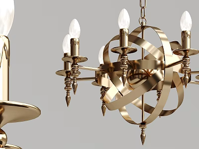 Elegant Golden Chandelier With Candle Shaped Lights And Circular Metal Structure 3d model