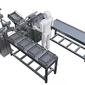 Automated Industrial Production Line With Metal Frames Trays And Human Operator