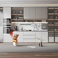 Modern Wine Cabinet In Kitchen Interior With Glass Doors And Wine Bottles