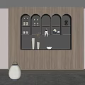 Modern Wooden Wine Cabinet With Arched Display Shelves Built in Lighting And Decorations