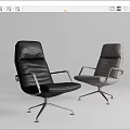 Modern Leather Office Chairs With Metal Armrests Star Base Black Gray