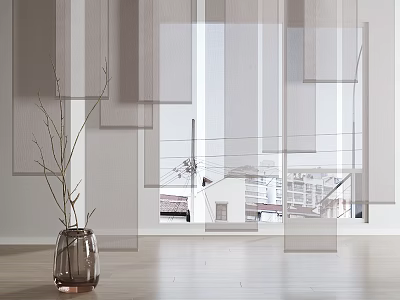 Modern Sheer Window Curtains for Living Room with Neutral Color and Light Fabric 3d model