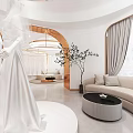 Elegant Bridal Shop Interior Design With Wedding Dress Mannequin Sofa Mirror And Potted Plant